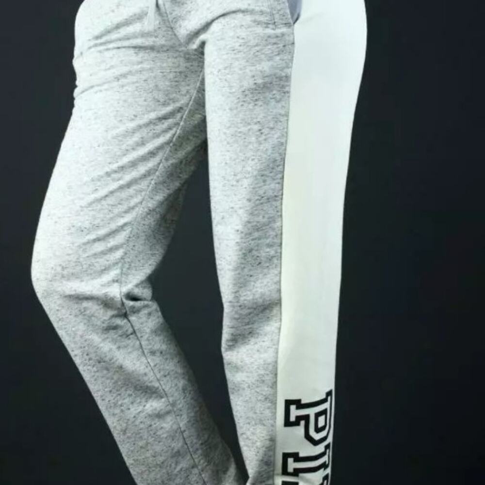 Victoria's Secret PINK Jogger Fleece Striped Logo Sweat Pants Marl Gray size M